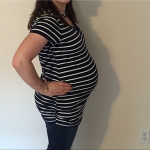 Blue & White Striped V-neck Maternity Shirt